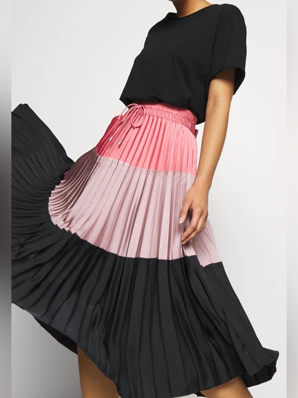 Club Monaco Pleated Colorblock Midi Skirt